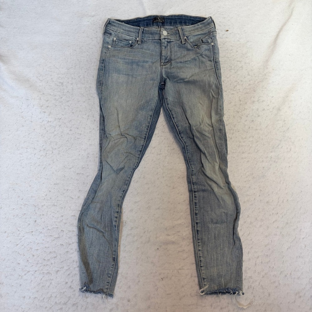 Mother Looker Ankle Fray Jeans Womens 28 Blue Skinny Raw Hem